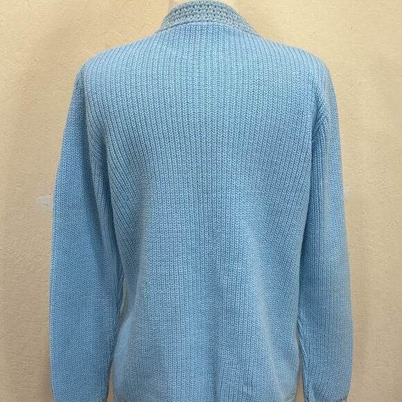 Vintage 1960's Baby Blue Knit Cardigan with Silver Metallic Accent - M - Picture 3 of 9